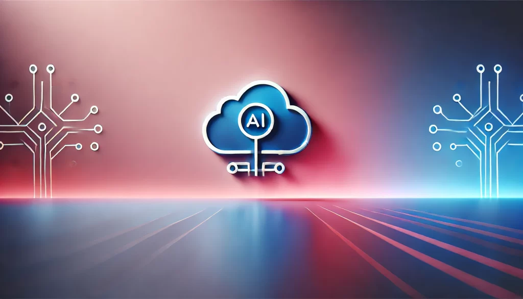 Illustration with a gradient background, featuring an icon symbolizing Cloud Computing and Roleedge AI integration in business transformation.